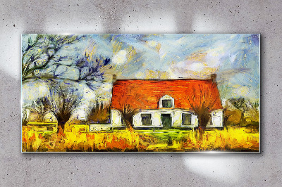 Obraz na skle Abstrakce vesnice dům strom