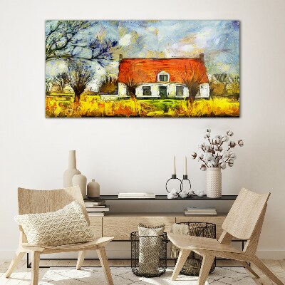 Obraz na skle Abstrakce vesnice dům strom