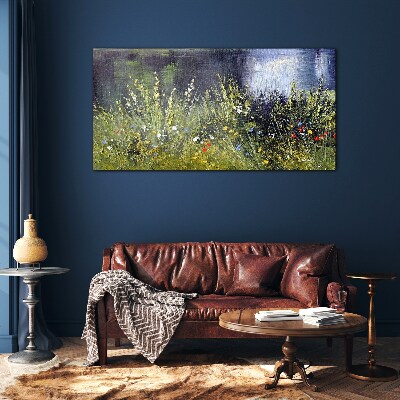 Obraz na skle Řeka květiny Tráva