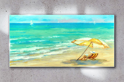 Obraz na skle Pláž moře vlny deštník