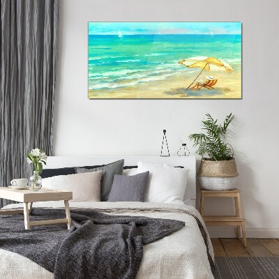 Obraz na skle Pláž moře vlny deštník