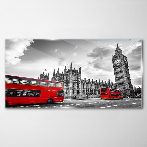 Obraz na skle Londýnské oční červené autobusy
