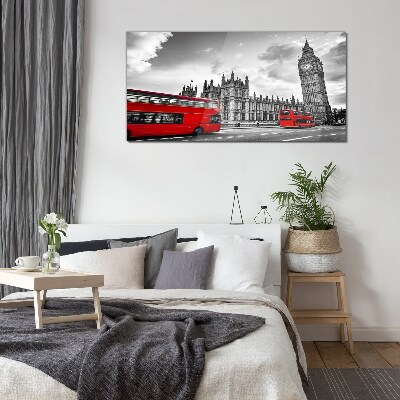 Obraz na skle Londýnské oční červené autobusy