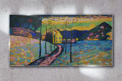 Obraz na skle Barevná krajina s domem