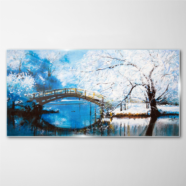 Obraz na skle Zimní říční strom most