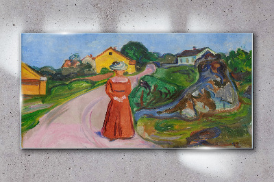 Obraz na skle Žena v červených šatech od Munch