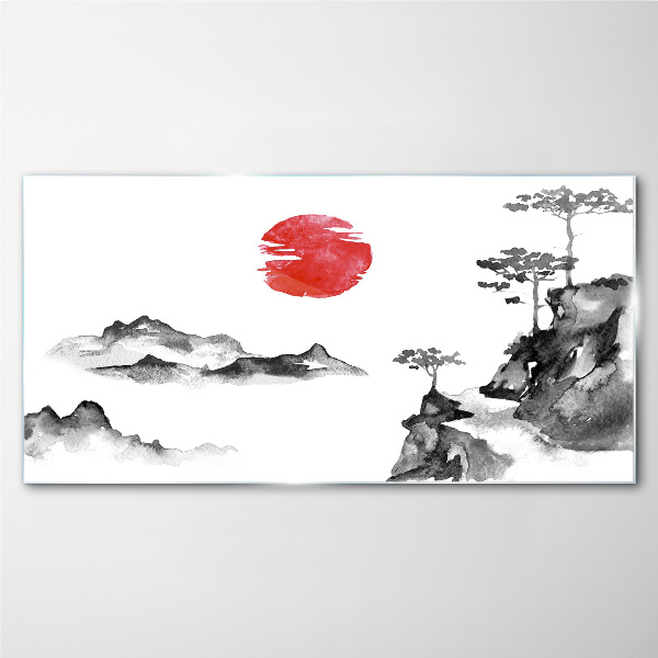 Obraz na skle Japonská krajina s červeným míčem