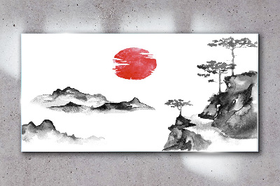 Obraz na skle Japonská krajina s červeným míčem