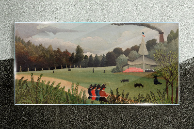 Obraz na skle Zelená krajina s postavami