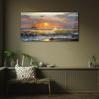 Obraz na skle Pobřežní vlny západu slunce