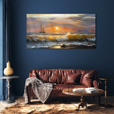 Obraz na skle Pobřežní vlny západu slunce