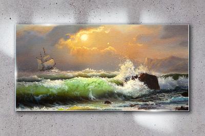 Obraz na skle Vlny loď slunce