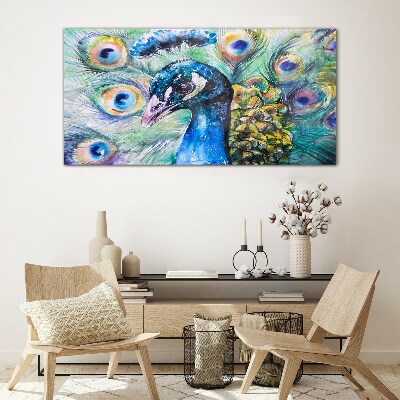 Obraz na skle Malování zvířecí pták páv