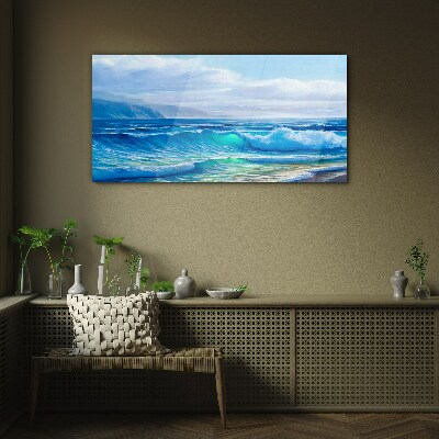 Obraz na skle Mořské vlny mraky