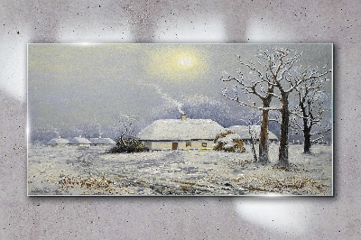 Obraz na skle Zimní krajina s domem