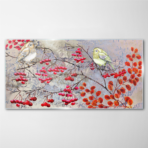 Obraz na skle Větve ovoce listy ptáků