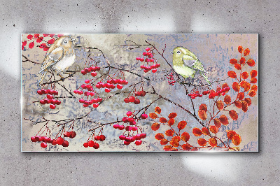 Obraz na skle Větve ovoce listy ptáků