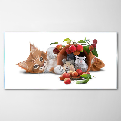Obraz na skle Obrázek skleněné zvířata kočka krysí ovoce