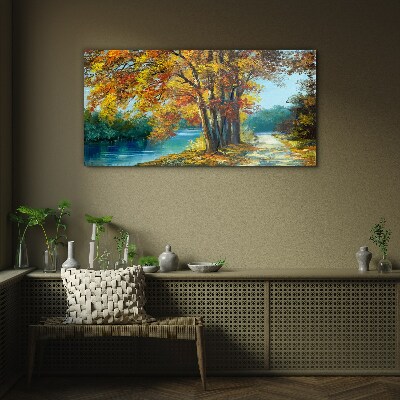 Obraz na skle Lesní řeka strom listí