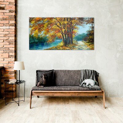 Obraz na skle Lesní řeka strom listí