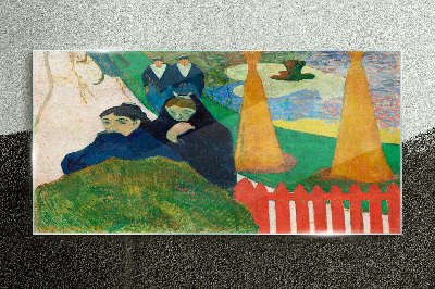 Obraz na skle Zelená krajina s postavami