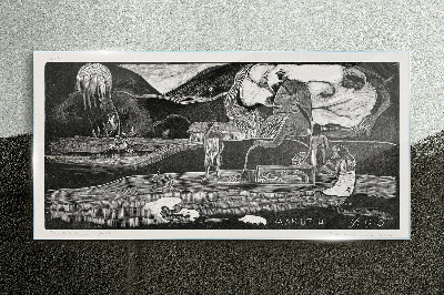 Obraz na skle Krajina s postavou a přírodou