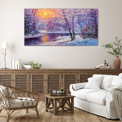 Obraz na skle Zimní Les Les River Sunset