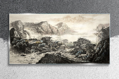 Obraz na skle Čínské hory stromy