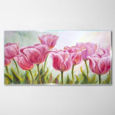 Obraz na skle Růžové tulipány v jarní záři