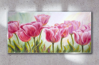 Obraz na skle Růžové tulipány v jarní záři