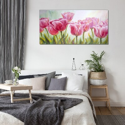 Obraz na skle Růžové tulipány v jarní záři