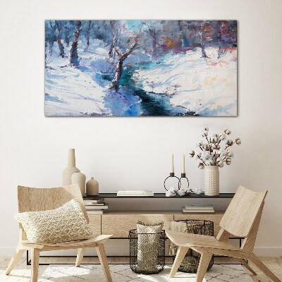 Obraz na skle Zimní lesní malování