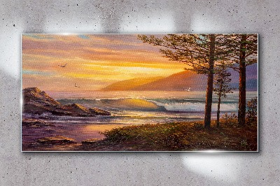 Obraz na skle Stromy vlny západu slunce