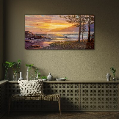 Obraz na skle Stromy vlny západu slunce