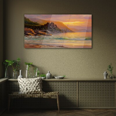 Obraz na skle Moře západ slunce stromy
