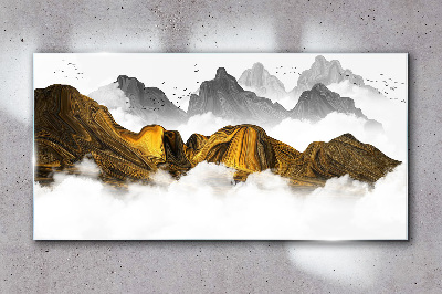 Obraz na skle Abstrakce horské mlhy ptáků