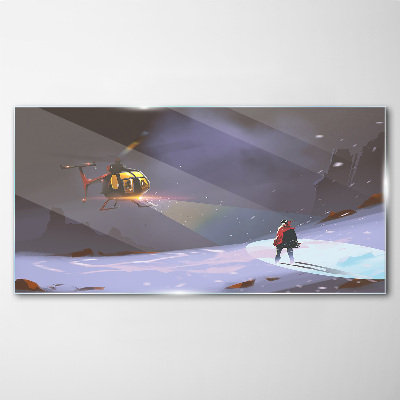 Obraz na skle Hory Snow Helicopter