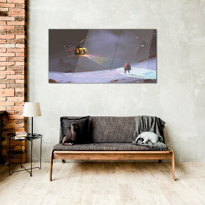 Obraz na skle Hory Snow Helicopter