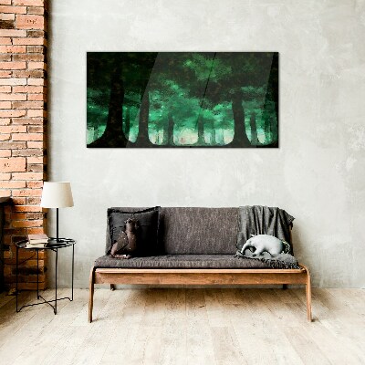 Obraz na skle malování lesních stromů