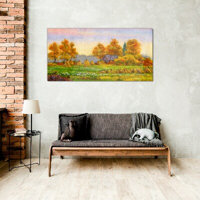 Obraz na skle Podzimní malba vesnice