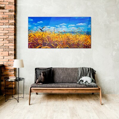 Obraz na skle Louka pšeničná obloha