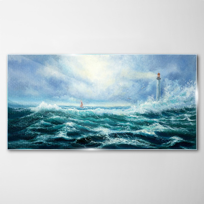 Obraz na skle Storm vlny Lighthouse