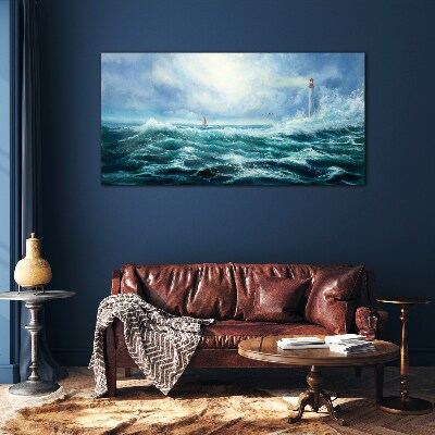 Obraz na skle Storm vlny Lighthouse