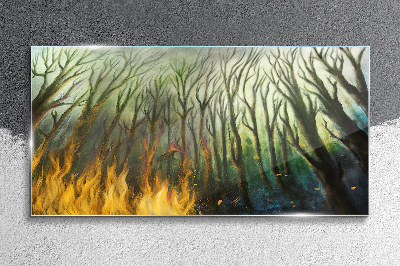 Obraz na skle Malování lesní strom oheň