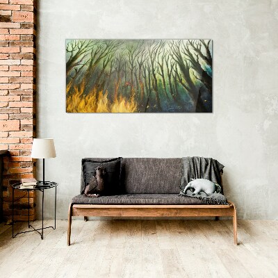 Obraz na skle Malování lesní strom oheň