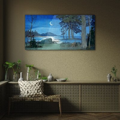 Obraz na skle Malování lesní mořská noc