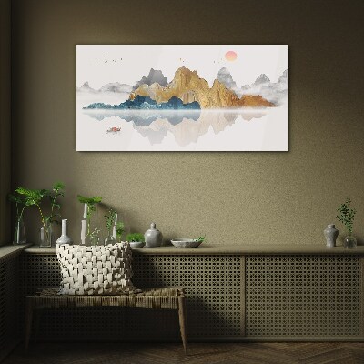 Obraz na skle Abstrakce Jezero hory