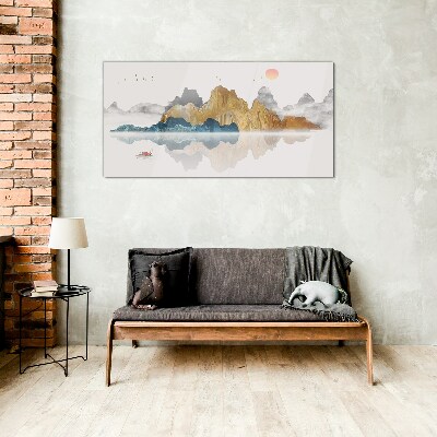 Obraz na skle Abstrakce Jezero hory