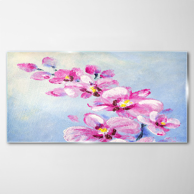 Obraz na skle Růžové orchideje na modrém pozadí