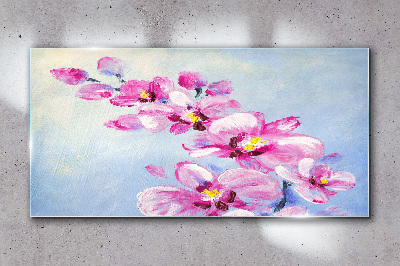 Obraz na skle Růžové orchideje na modrém pozadí